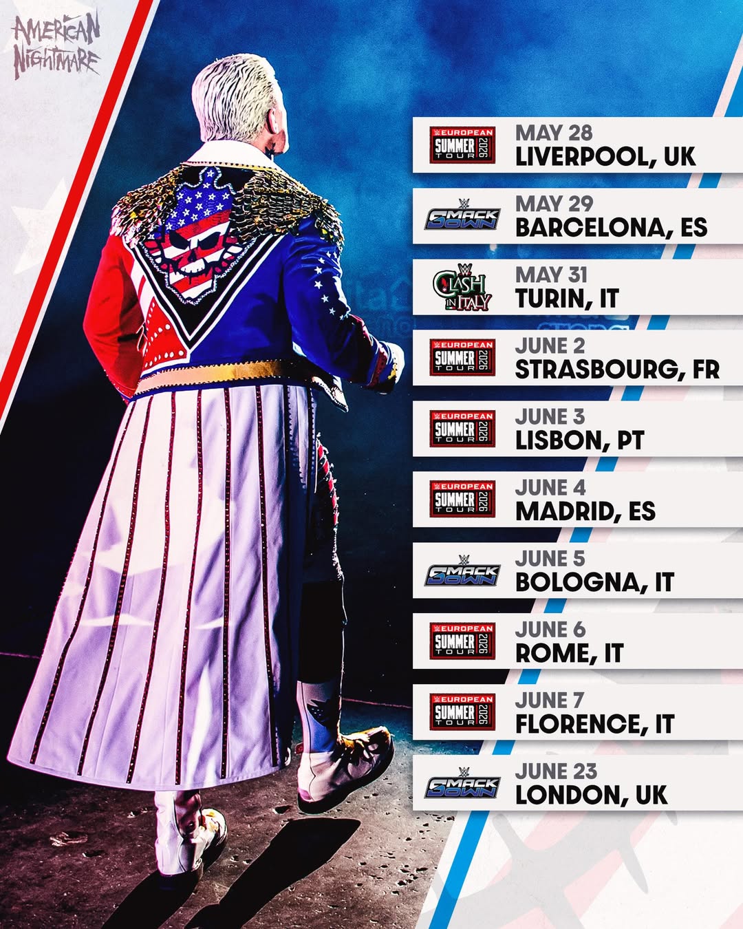 Calendario europeo de Cody Rhodes